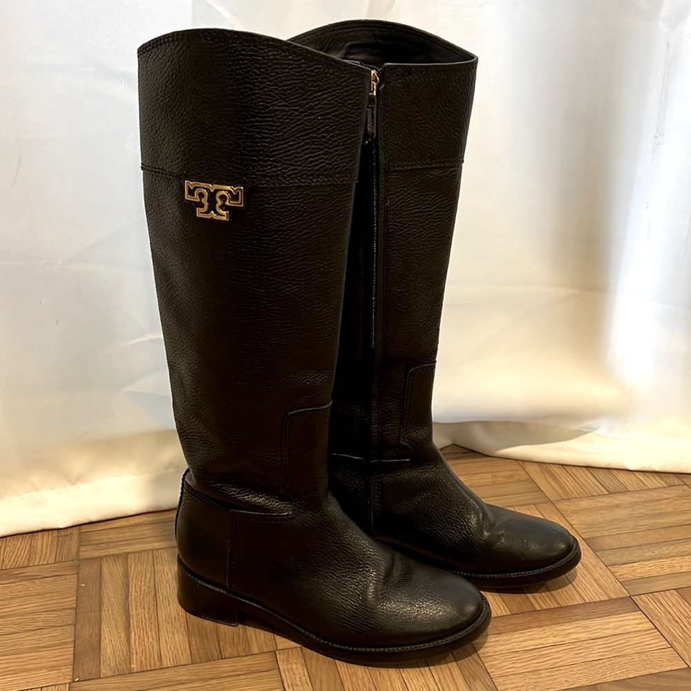 [tory burch] tall black leather boots with dust bag, sz 7